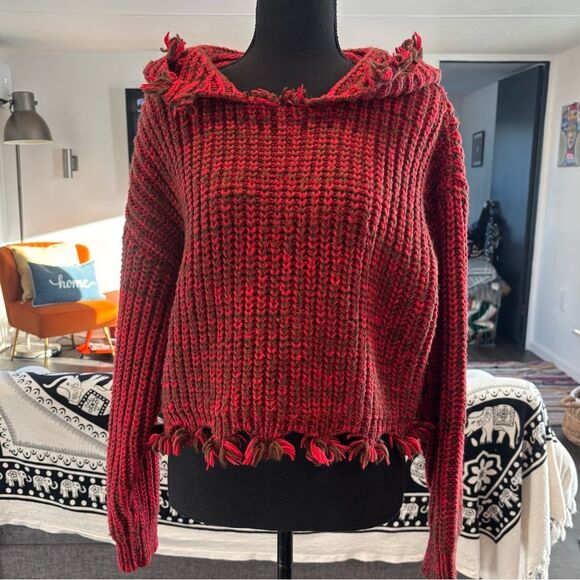 Elf Sack Hooded Sweater Red & Brown Medium - Picture 1 of 7
